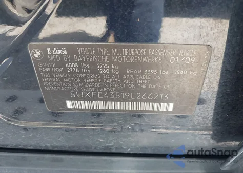 2009 BMW X5 xDrive30I z USA, uszkodzony, nr VIN 5UXFE43519L266213